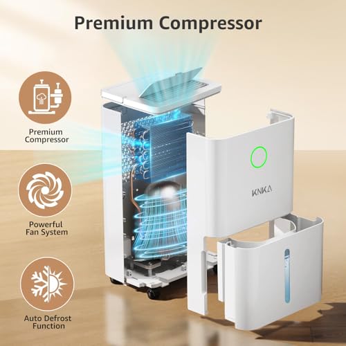 Image of KNKA 1300 Ft Max 19 Pints Dehumidifier for Basement with Drain Hose | Dehumidifiers for Home, Bedroom, Bathroom, Large Room, Three Modes, Intelligent Humidity Control, Dry Clothes, 24HR Timer