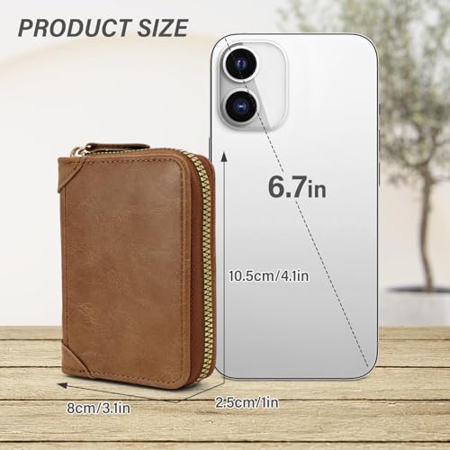 Credit Card Holder, RFID Blocking Zip Card Case Organizer, Business PU Leather Accordion Wallet for Women Men (Khaki)2