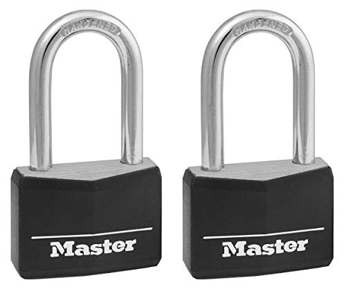 Master Lock Padlock, Covered Aluminum Lock, 1-9/16 in. Wide, Black, 141DLF (Tw? P?ck)