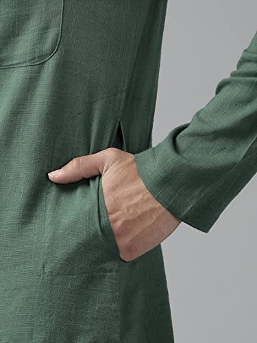 Image of See Designs Men Full Sleeve Cotton Solid Straight Slub Effect Kurta