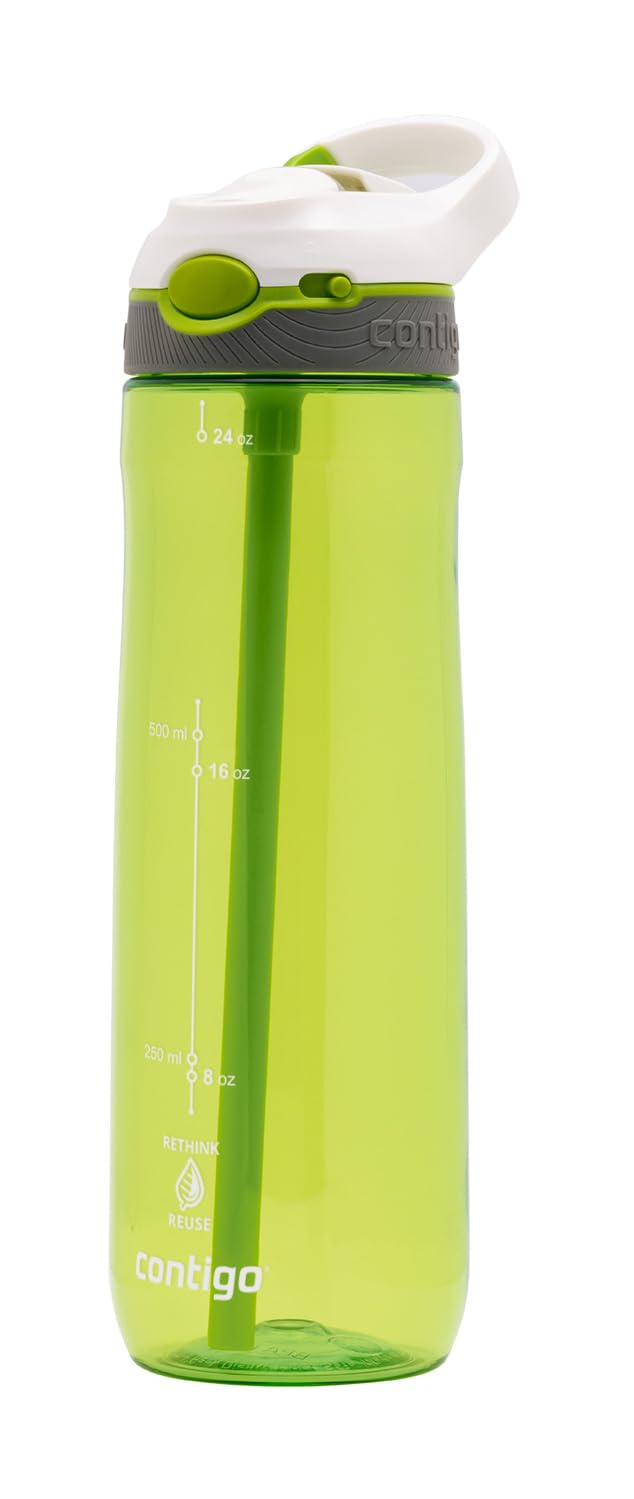 Contigo Ashland Autoseal Butelka na wodę ze słomką, duża, 720 ml, bez BPA, butelka sportowa, szczelna butelka na napoje, idealna do szkoły, na siłownię, rower, do biegania, wędrówek