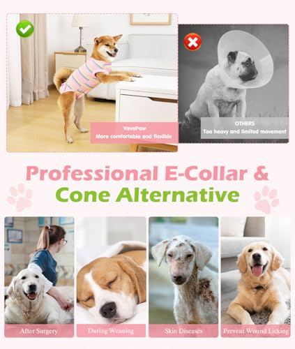 Image of VavoPaw Dog Surgery Suit, Soft Breathable Dog Onesie for Surgery, Dog Bodysuit for Female Male Puppies, Puppy Cone E-Collar Alternative for Wounds Skin Diseases After Surgery, XXL, Pink