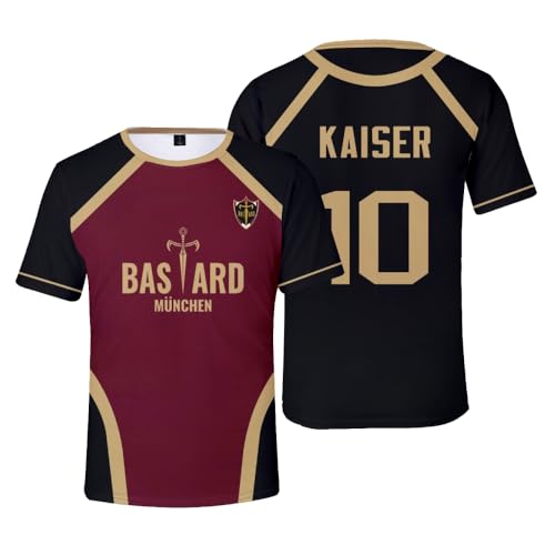 Homidam Unisex Cosplay Anime Blue Lock Short Sleeve T-Shirt Costume Crewneck Novelty Cosplay Tees Tops(Black 10 Kaiser,S)