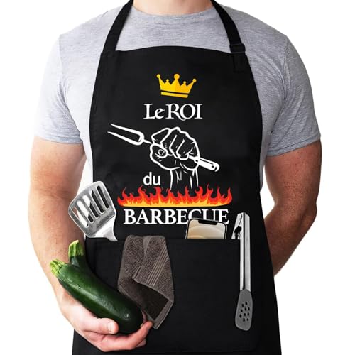 WGIJXA Tablier Cuisine Barbecue Homme Noir, Tablier de Cuisine BBQ Homme Personnalisé...