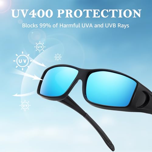 Image of TJUTR Polarized Fit Over Glasses Sunglasses for Men Women, Wrap Around UV400 Protection Sunglasses TS2611