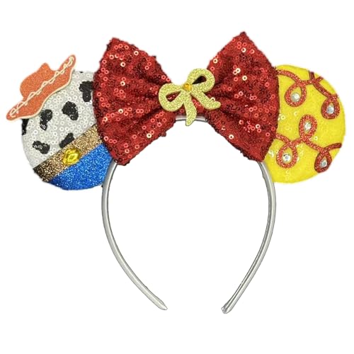 UIVINOIGZZ Mouse Ears Headband - Sequin Ears for Women Adut for Cartoon Princess Costume Cosplay Birthday Party Theme Park (Red Yellow)