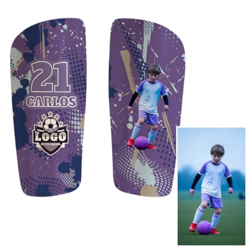 DEREGALOOS Espinilleras de Fútbol Personalizadas para Niños y Adultos. Personaliza con Nombre, Número, Escudo y Foto. Añade Sujetaespinilleras Personalizado (Grafitti, S (Niño))