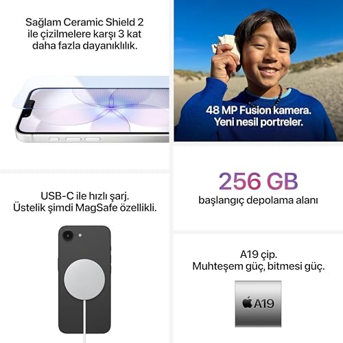 Apple iPhone 17e 256 GB: 6.1 inç Super Retina XDR Ekran, A19 Çip, Tüm Gün Süren Pil Ömrü, 48 MP Fusion Kamera; Beyaz - Görsel 4