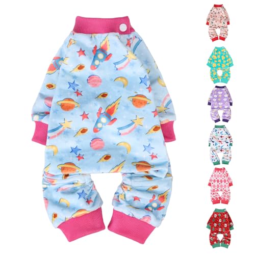 Image of BEAUTYZOO Dog Pajamas, Soft Stretchy Fleece Puppy Sweater for Small Dogs | Velvet Jumpsuit for Girl Boy Puppies, Breathable Pet Pjs, Warm Jammies Onesies in Cold Weather, Galaxy, Blue S