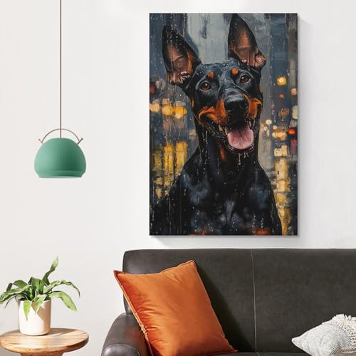 Impression sur toile Doberman 50x75cm pour decoration murale de maison