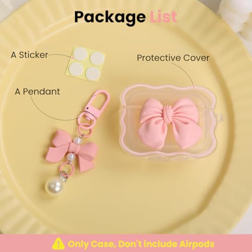 Image of ZORBES Compatible with AirPods Pro 2, TPU Charging Case Cover with Jelly Finish, Pink Bow Charm Design and Pendant Bow Chain, Anti-Scratch Protective Earbud Case