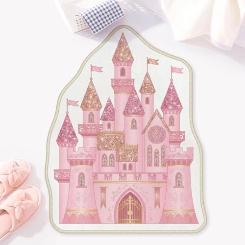 Allenjoy 23.6" x 30.5" Pink Princess Castle Rug Bath Mat - Carpet for Bathroom Kitchen Living Room Decor, Non-Slip Durable Washable, Gifts for Kids Girls Daughter