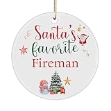 Santa's Favorite Fireman Ornament for Happy New Year Merry Xmas Firefighter Wildland Chicago Houston Texas Forest Party Decor Circle 2024 2025 2026