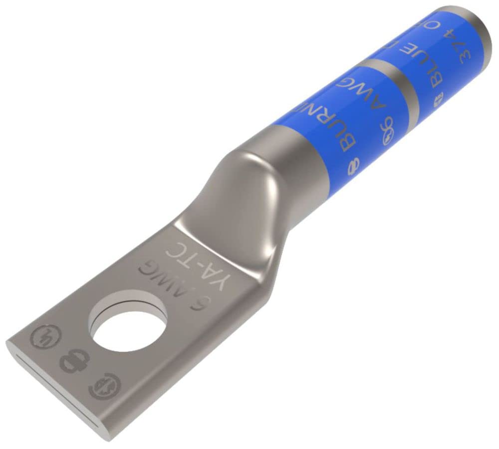 BURNDY YA6CN 1-Hole Compression Lug, 6 AWG, Die Code 7, 1/2 in Stud, Tin Plated Copper