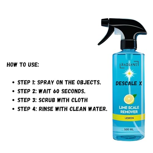 Image of Radiant 500ml Tap Cleaner and Limescale for Bathroom | Hard Water Stain Remover and Shower Head Cleaner | Taps Cleaning Liquid Spray (Pack of 2 (500ml))