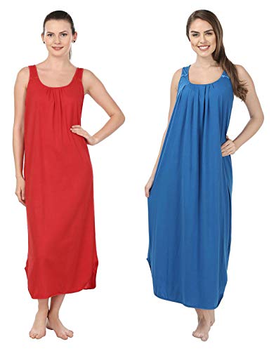 Image of BLAZON Women's Cotton Hosiery Solid Maxi Nighty Slip (Pack of 2) Available Sizes: S, M, L, XL, 2XL, 3XL, 4XL, 5XL