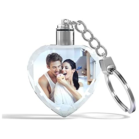 Smile lab Crystal Keychain Photo Lighted Custom Colorful Picture Crystal Key Chain Personaized 3D Laser Engraved Heart Keyring Gift Cover