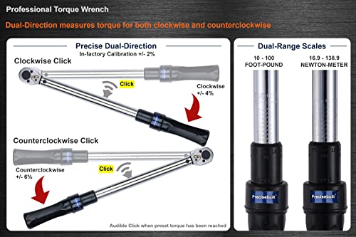 Image of 3 /8 inch Drive 10-100 ft-lb (16.9-138.9 Nm) Dual-Direction Click Professional Torque Wrench