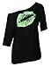 Smile Fish Damen Casual Sternchen Lippen drucken One-Shoulder T-Shirt Oversize 80er Pullover Tops (X-Large, Schwarz-Grün)