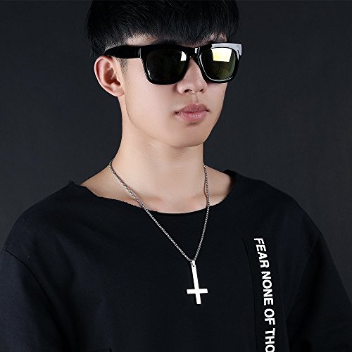 JAJAFOOK Stainless Steel Silver/Balck/Gold Upside Down Cross Pendant Necklaces with 21.6" Chain4