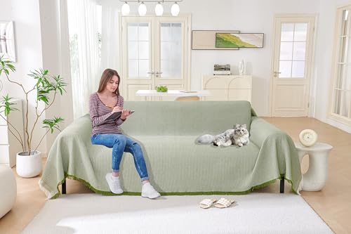 Cznlnzc Jeté de Canapé Grande Taille, Grand Plaid Doux Réversible et Polyvalent pour Couvre Canapé Convertible 1/2/3/4 Places, Plaid canape Grande Taille (Green,90x90cm)