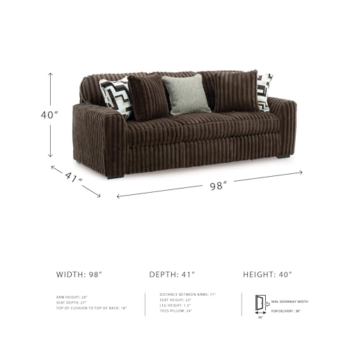Image of Signature Design by Ashley Midnight-Madness Sofa, Oversized Jumbo Corduroy Brown Couch with No Assembly Required and Reversible Cushions, Ideal for Cozy Living Room Lounging, Chocolate, 98 inch W