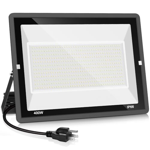 YANYCN 400W LED Stadium Flood Light Outdoor,2400W Equivalent 50500LM 5000K Daylight White Super Bright FloodLight with Plug,85-277V IP66 Waterproof Commercial Lighting for Sports Fields,Counts,Arena