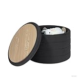 Bonlife Extra Large Folding Round Ottoman with Storage,Boucle Ottoman Stool, Footstool Seat Coffee Table,Toy Box Storage,Footrest Stool for Living Room,Bedroom,Grey,56x56x40cm