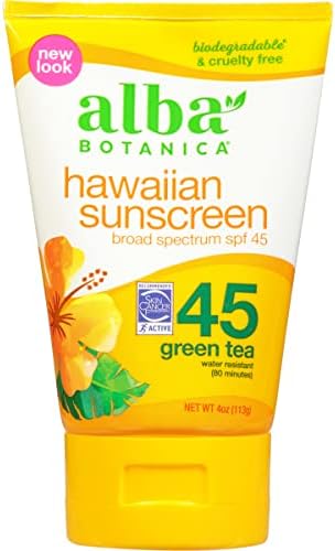 Alba Botanica Sunscreen Lotion, SPF 45, Green Tea, 4 Oz