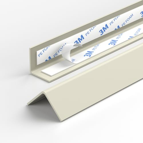 Image of 2-Pack Off-White PVC Corner Guards, Self-Adhesive Wall Corner Protectors, 0.98 inch x 0.98 inch x 39.4 inch, Peel-and-Stick Edge Guards for Walls, Doors & Tables in Home, Office & Commercial Spaces