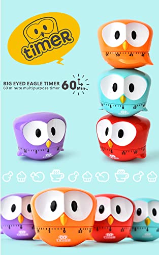 Purple Big-Eyed Eagle Manually Mechanical Kitchen Timer, Clock Cooking, Pomodoro Alarm, Baking Reminder, Timer For Kids, Stopwatch, Hourglass, Wind Up 60 Minutes. Alarm Clock, Kids Cooking #TOP3