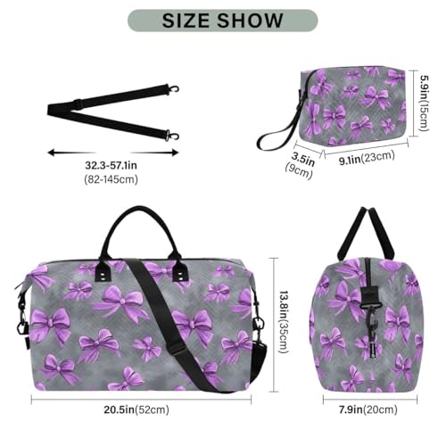 Bow on Gray Travel Duffle Bag Gym Bag Weekender Bags with Toiletry Bag Travel Trip Tote Bag3