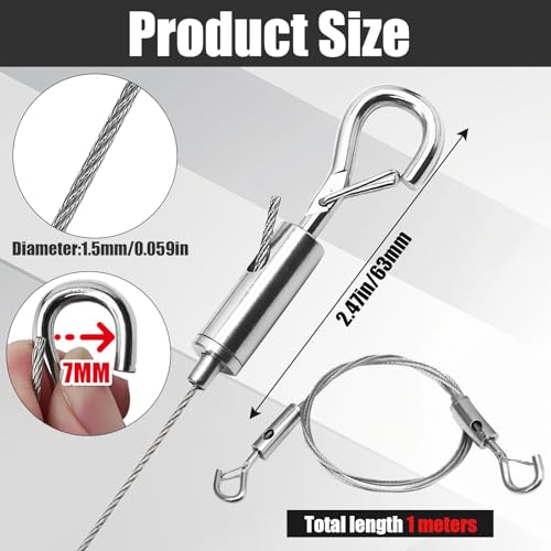 Image of 2 Pack Adjustable Picture Hanging Wire Kit, 1m x1.5mm Heavy Duty Mirror Frame Hanging Kit Stainless Steel Wire Rope, Supports Up to 66lbs for Hanging Pictures Artwork