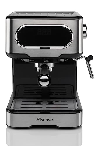 Hisense, HESCM15DBK, Machine à expresso manuelle, moulue et compatible avec dosettes ESE 44 mm, Mousseur à lait automatique et manuel, pression 15 bar, écran tactile, 1100W, Silver, 27,4 x 30 x 27,2 – Image 3