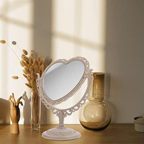 Akoak 1 Pack Simple And Lovely Heart-Shaped Cosmetic Mirror Plastic Double-Sided Rotatable Dresser Mirror Lightweight Mirror Bathroom Bedroom Mirror （Four-Color） (Beige) #TOP1