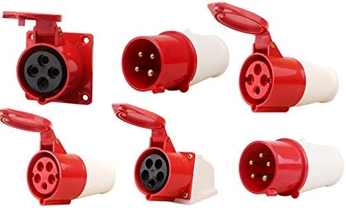 Industrial Plug, IP44 Waterproof Male Female Connector Power Connecting Industrial Plug Socket Red, 4Pin 32A 024Plug