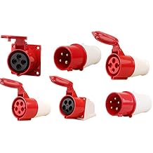 Industrial Plug, IP44 Waterproof Male Female Connector Power Connecting Industrial Plug Socket Red, 4Pin 32A 224Socket
