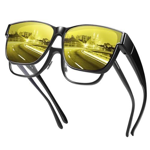 URUMQI Nachtsichtbrille für Autofahrer, Nachtfahrbrille Nachtbrille zum Autofahren Damen Herren, Auto Brille Gegen Blenden Gelbe Gläser Autofahrerbrille für Brillenträger