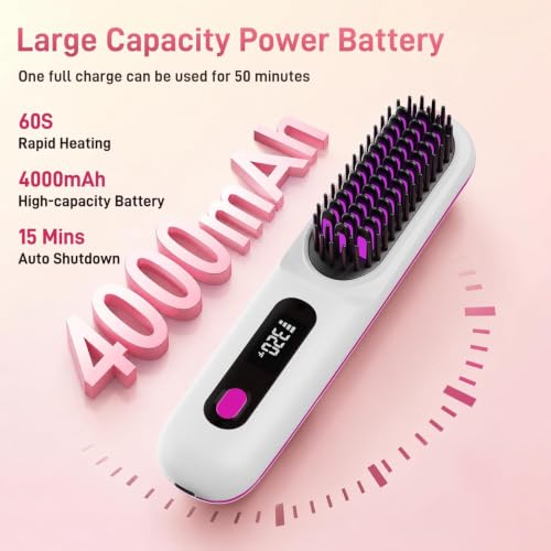 Image of Go Brush Pro Cordless Hair Straightener Brush (2026 Upgrade), Mini Portable Rechargeable Straightening Comb, 20s Fast Heat, 3 Temp Settings, Ionic & Ceramic Care, 4000mAh USB-C, Travel Friendly, Frizz-Free Styling