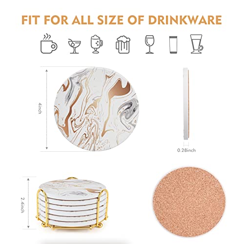 Gold Marble Coasters with Non-Slip Cork Base and Holder - Absorbent Drink Set for Cups Tables, Home Decor - Image 4
