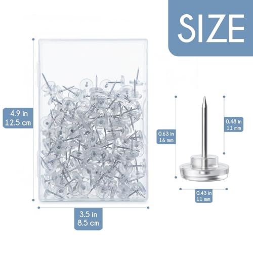 Ferdo Stylo Clear Push Pins, 200 Pack, Plastic Head, Steel Point, Clear Thumb Tacks, Flat Head Thumb Tacks, Plastic Push Pins for Cork Board, Wall Hanging, Bulletin Board, Maps image 5