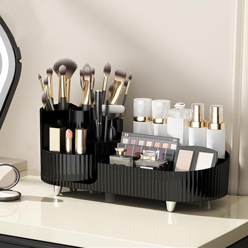 Organizador de maquillaje acrílico giratorio, almacenamiento transparente para pinceles, tocador, baño y dormitorio, organizador de maquillaje redondo con cajones