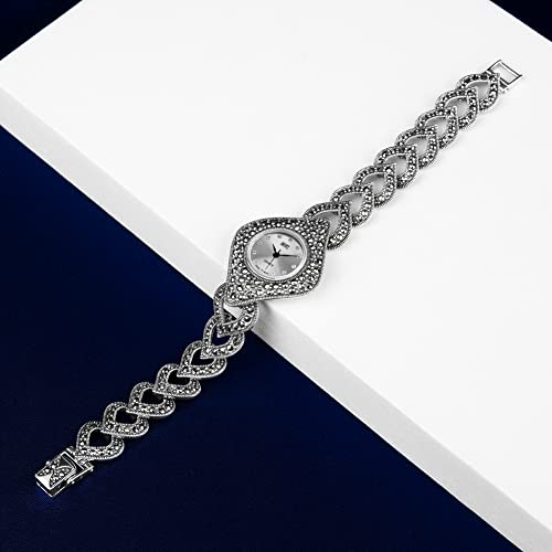 Jadeangel Thai Sterling Silver Marcasite Women's Antique Watch Women's Jewelry（White） #TOP1