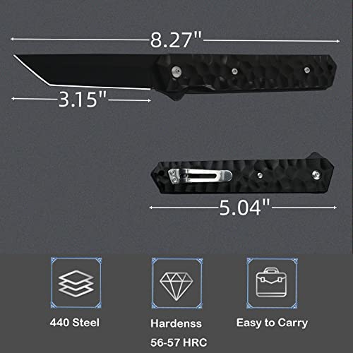 Tanto Pocket Knife, Edc Folding Hunting Knife With Aluminum Handle And Clip, Thumb Open Outdoor Knife For Men Survival, Fishing, Hunting, Camping (Black ) (Zdxd) #TOP3