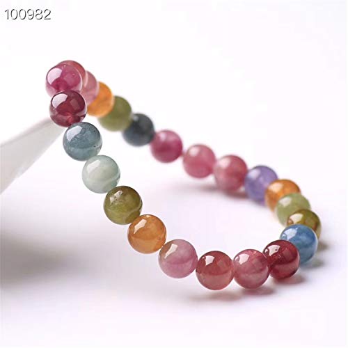 7mm Natural Colorful Rainbow Tourmaline Gemstone Clear Beads Stretch Crystal Bracelet AAAA3