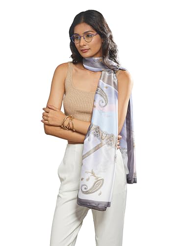 Image of Printed Poly Silken feel Scarf Stole for Women | Stylish, Soft, & Lightweight | Satin Feel Neck Scarf, Hair Scarf, Head Scarf for Women