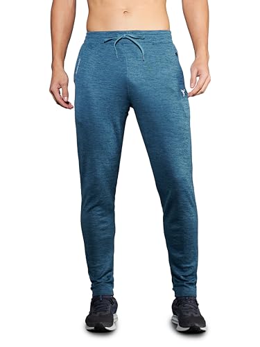 Image of TECHNOSPORT Men's Melange Slim Fit Techno Dry Trackpants Drawstring 2-Pocket Polyester Joggers for Gym Running Workout UPF50+ Anti Odour