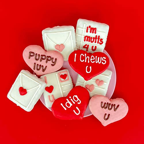 Wufers Seasonal Dog Cookie Box | Handmade Hand-Decorated Dog Treats | Dog Gift Box Made with Locally Sourced Natural Ingredients (Love Letters)