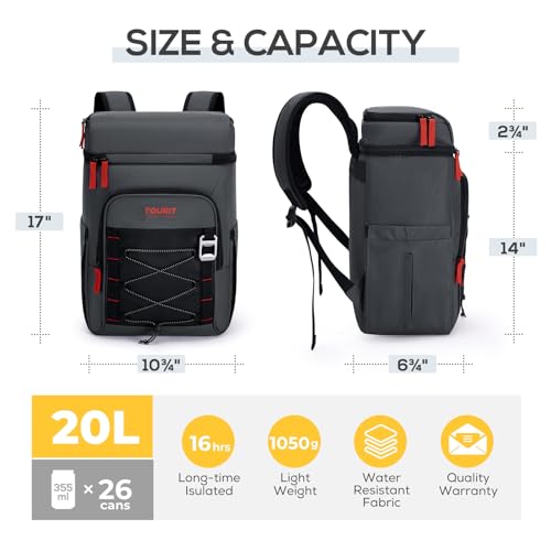 TOURIT Insulated Backpack Cooler with 2 Compartments, 30 Can Capacity, Leakproof Waterproof Thermal Bag for Beach Camping Travel