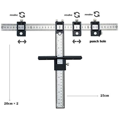 Cabinet Hardware Jig Adjustable Power Tool Punch Locator, Aluminum Alloy Template Wood Drilling Dowelling Guide for Handle Knob Pull Installation of Door and Drawer (Black plastic)